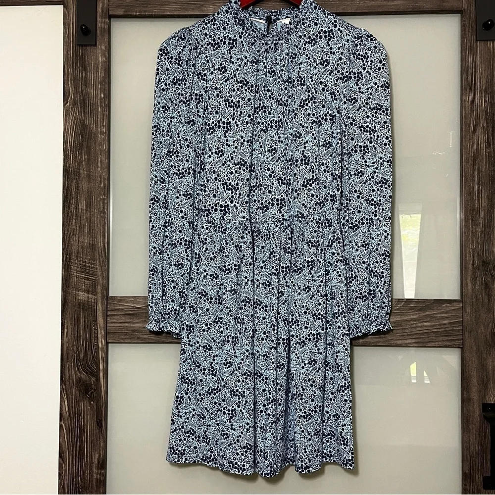 Micro-Floral Blue Prairie Peasant Mock-Neck Boden Dress w/ Pockets US Size 2 - Picture 1 of 10